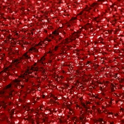 Shells sequin velvet stretch in red — wholesale stretch fabric