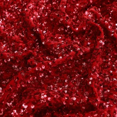Shells Sequin Velvet Stretch Red / Red #5 — spandex fabric by the yard | Stretch House