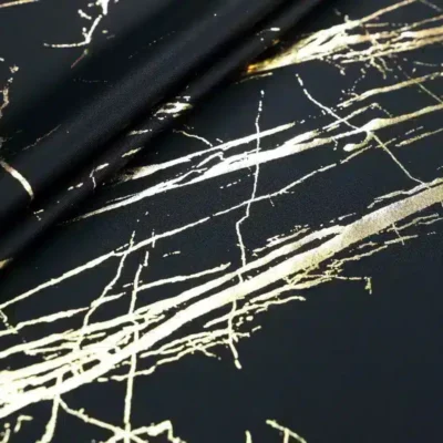 Marble Foil Printed Spandex Black Gold — Wholesale Foil Printed Fabric | Stretch House