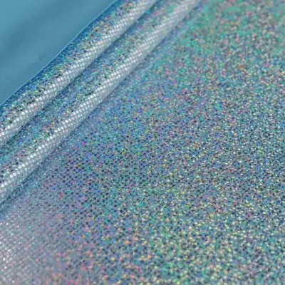 Digital Holo Foil Dot Spandex Blue Light Silver — Wholesale Holographic Stretch Fabric | Stretch House