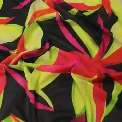 Floral Petals Printed Mesh Spandex Black / Red /  Bright Yellow / Fuchsia #7 — spandex fabric by the yard | Stretch House