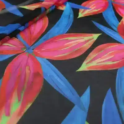 Printed Mesh Spandex Large Petals Black Red Blue Fuchsia — Wholesale Printed Mesh Fabric | Stretch House