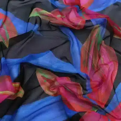Printed Mesh Spandex Large Petals Black / Red / Blue / Fuchsia / Green #8 — spandex fabric by the yard | Stretch House