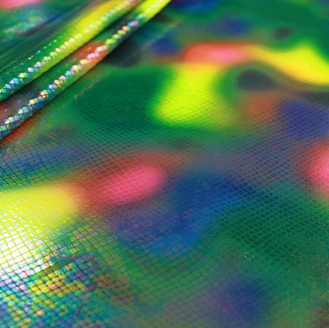IMG_3747 Prism Snake Hologram Foil Oil Spill Neon Spandex — Wholesale Holographic Stretch Fabric | Stretch House