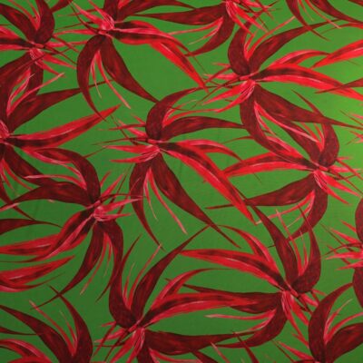 Printed Mesh Spandex Tropical Floral Kelly Green / Raspberry #12 — spandex fabric by the yard | Stretch House