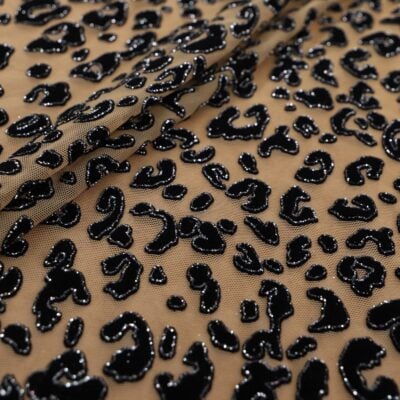 Leopard Flocking Glitter Mesh Spandex