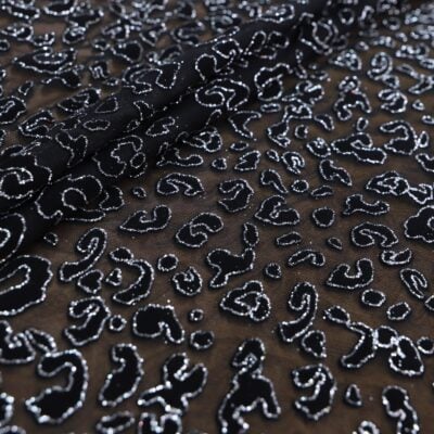 Leopard Flocking Glitter Mesh Spandex